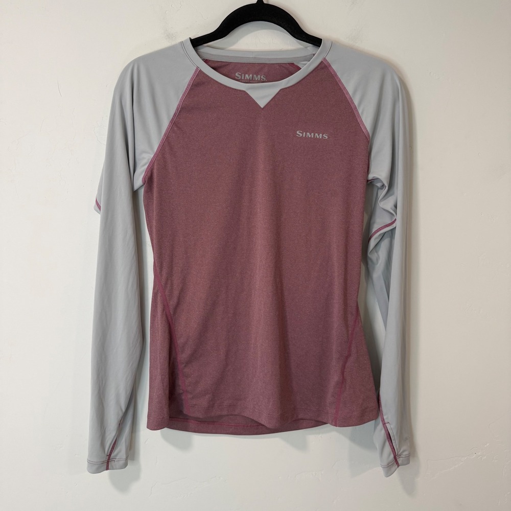 Simms Womens SolarFlex Fishing Shirt XS Pink Grey Excellent UPF 50 Long Sleeve
